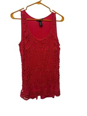 Signature Studio Red Crochet Overlay Tank Top